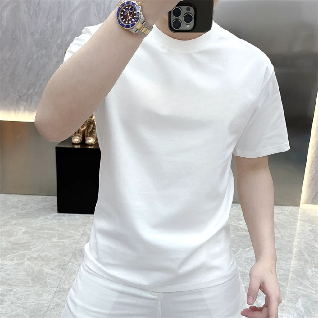 短袖青年宽松型男士丝光亮片T恤休闲ins上衣圆领轻奢