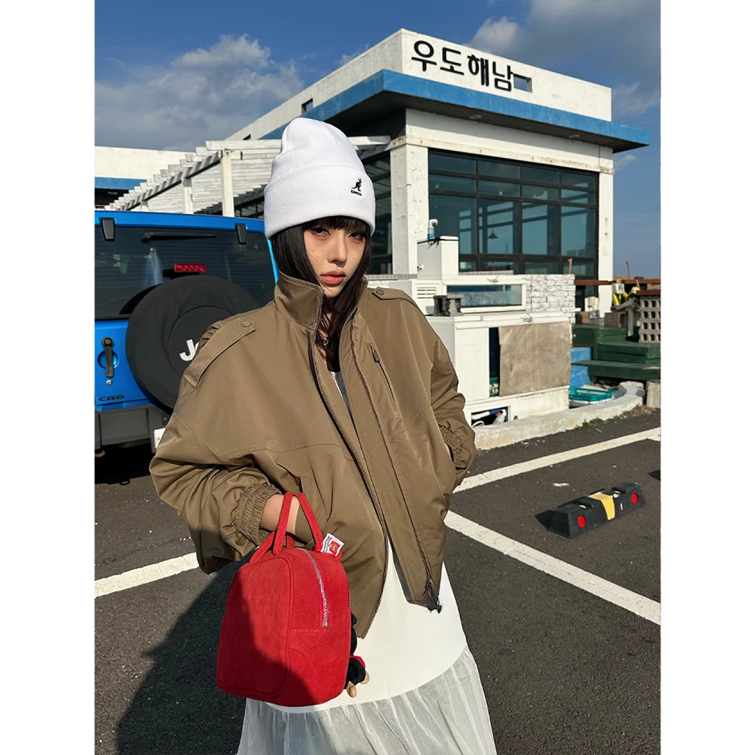 【运费险+现货】美式复古短款夹克外套女2025秋宽松百搭设计感上衣