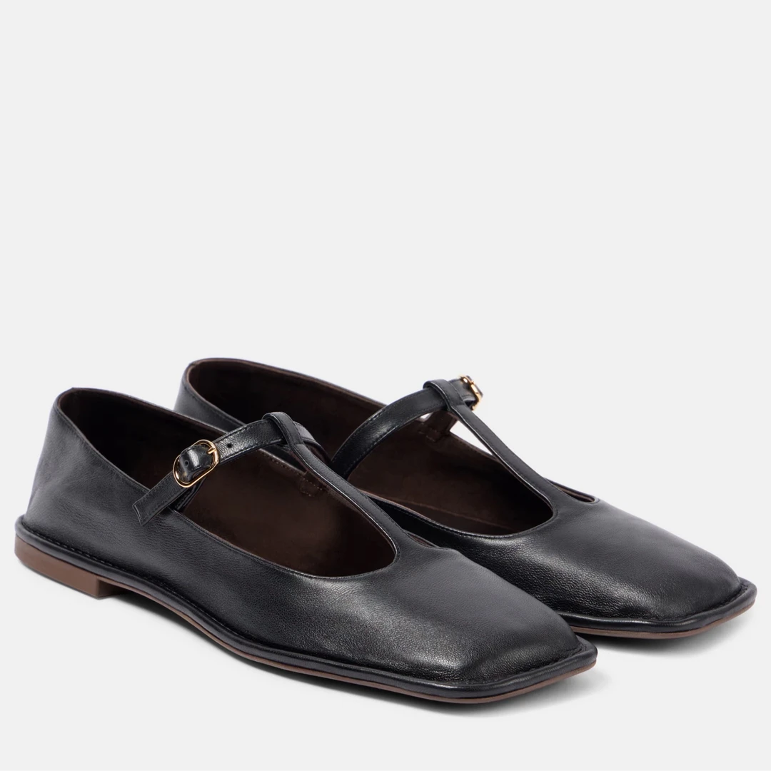 【真皮大底】胎牛皮芭蕾鞋女单鞋平底鞋一字扣玛丽珍鞋黑色通勤鞋