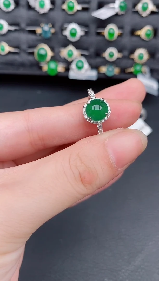 银S925镶嵌戒指翡翠天然a货翡翠249
