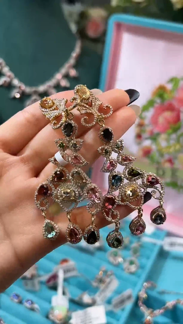 耳坠彩色蓝宝石未镶嵌天然彩蓝宝耳饰23.85ct