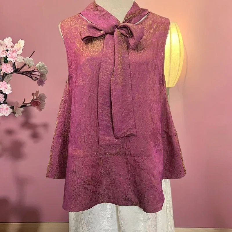 【流光溢彩】夏季礼服款提花锦油绸两面穿时尚无袖上衣XM24057