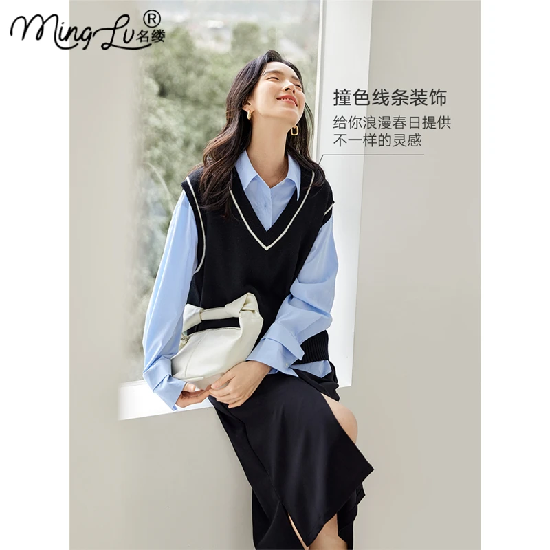 时尚学院风高级针织马甲女2025春季新款黑色V领背心宽松流行上衣
