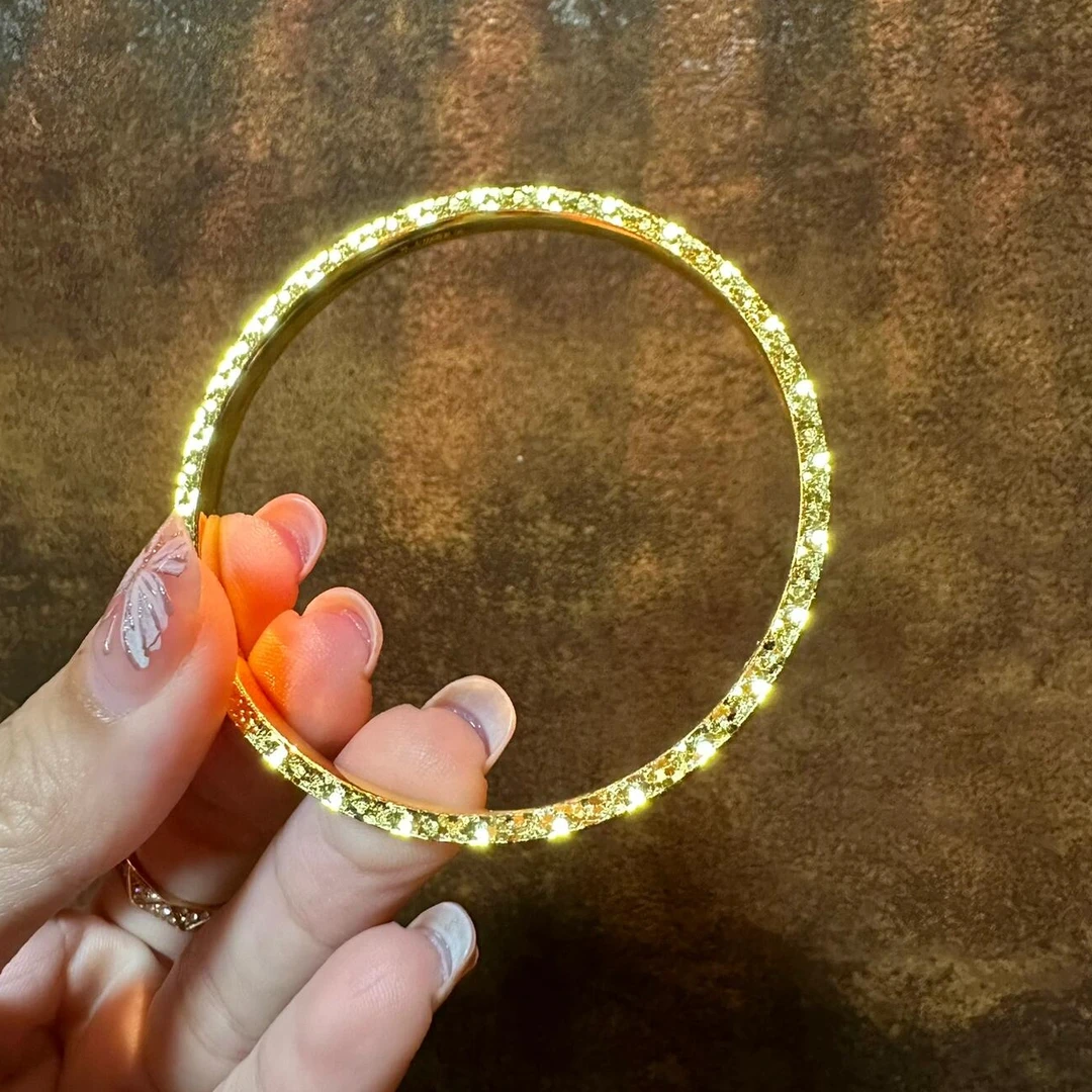 铜合金手镯 佳财财(铜合金)【SZ003】镀真金24K 6MM三面碎冰冰手镯