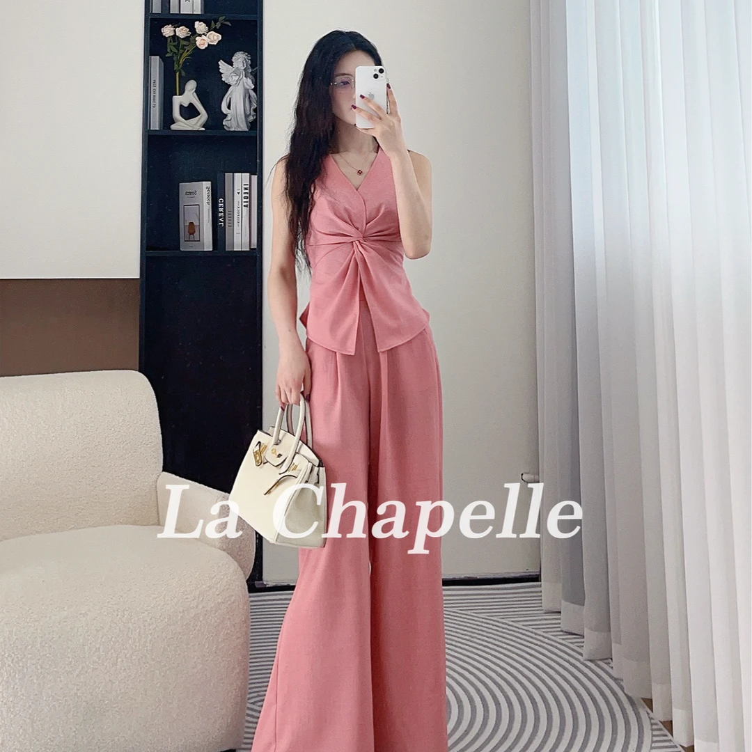 拉夏贝尔25年夏通勤职业时尚气质减龄无袖上衣裤子套装 2848 LSC