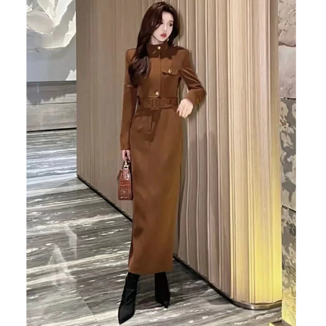 复古英伦风长袖西装连衣裙女2025春季新款御姐高级感穿搭长裙9209