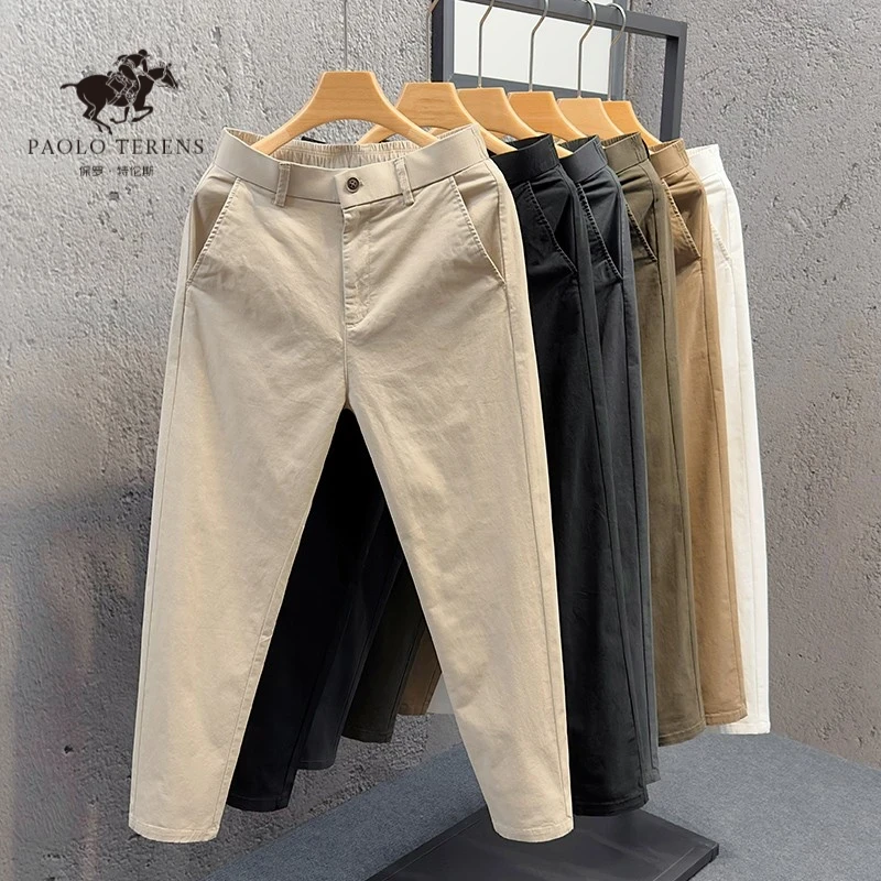 卡其色纯棉裤子男款爆款2025新款潮流修身直筒百搭轻商务休闲男裤