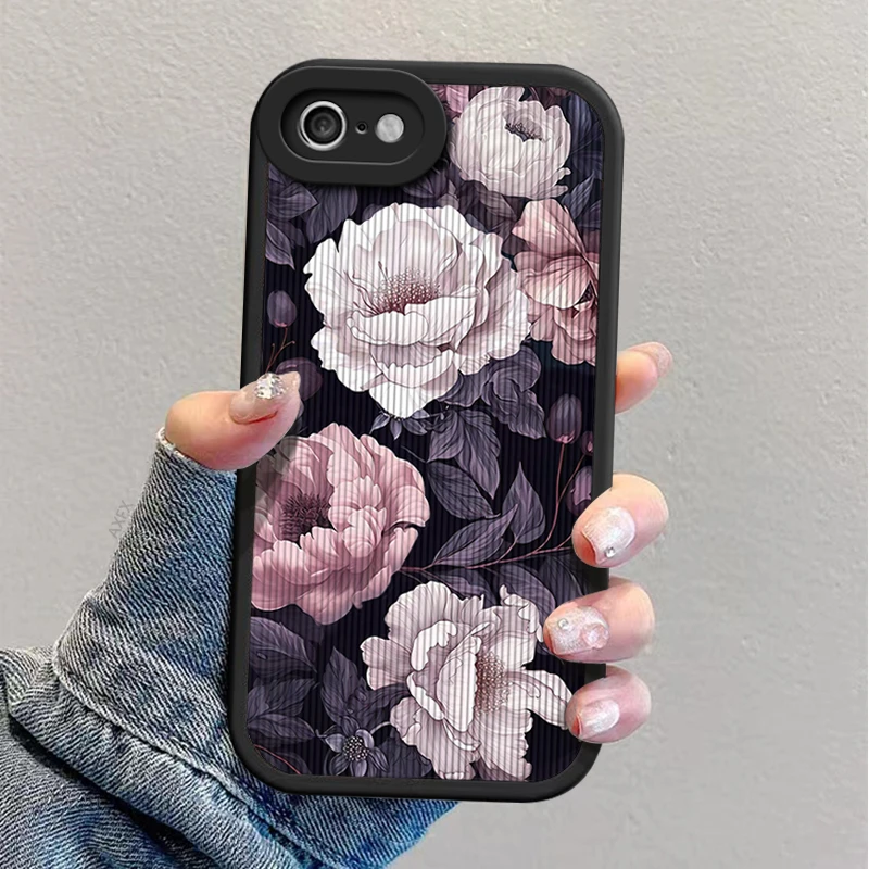 适用苹果6手机壳新款女紫叶牡丹花竖皮纹防摔外壳保护套硅胶全包