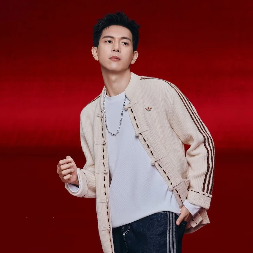 三叶草新中式休闲针织运动宽松夹克外套KR5065