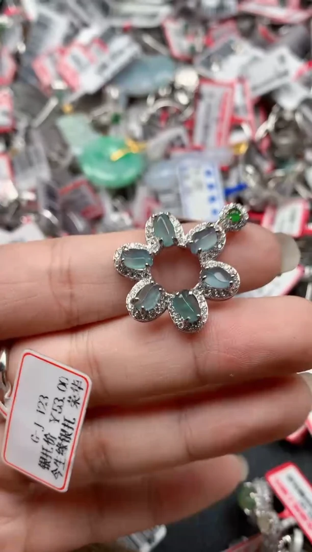 银S925镶嵌戒指翡翠天然A货缅甸翡翠