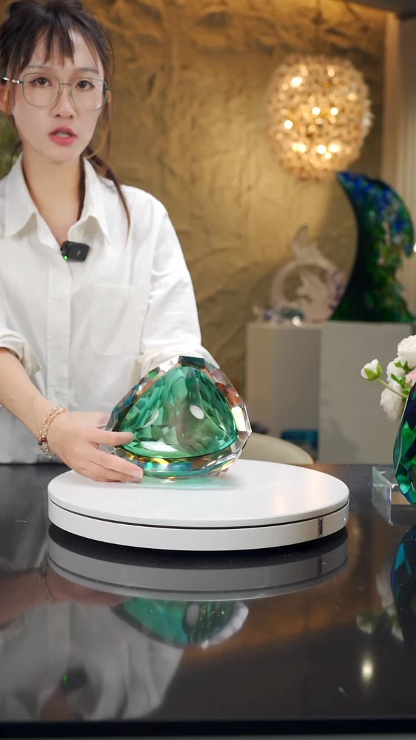 手工艺品琉璃绿色琥珀色切面小果碗