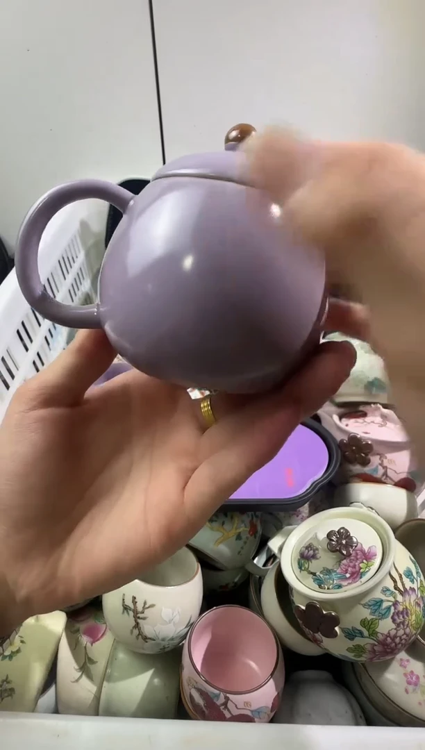 杯紫罗兰玉兰龙蛋一壶二杯带茶盘