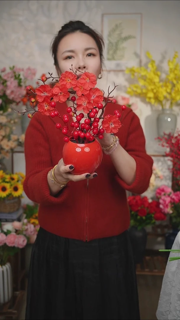 梅花套装仿真花带陶瓷花瓶