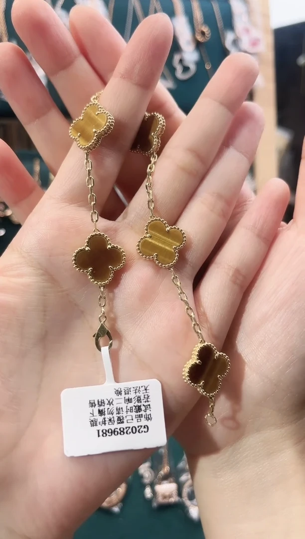 18K金镶嵌手链木变石（虎睛石）18K金镶嵌 K黄五花