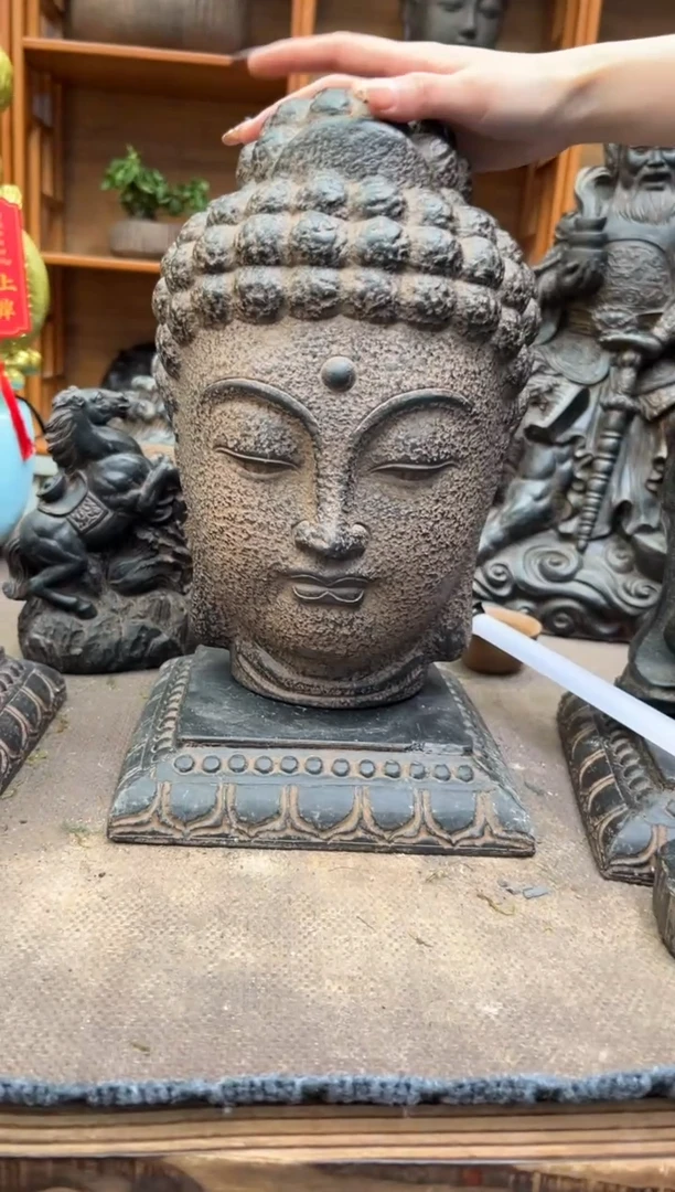 陶土大佛首+莲花底座