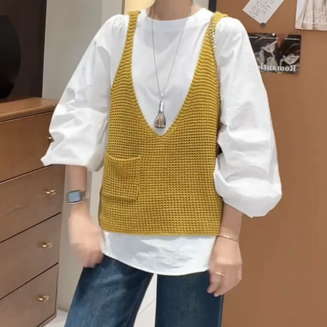 2025早秋韩系衬衫+针织马甲C6027