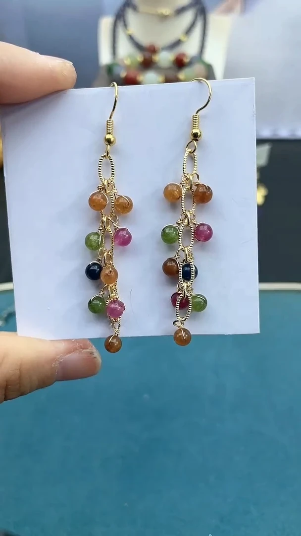 【闪购商品】碧玺耳饰14K金镶嵌耳钩*086