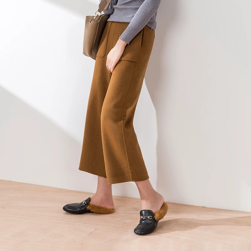 【定制款】大漠 纯手工 双面纯羊毛阔腿裤九分裤女 高腰羊毛直筒裤