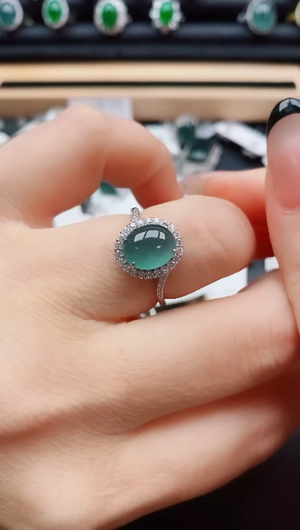 翡翠戒指银S925镶嵌50800