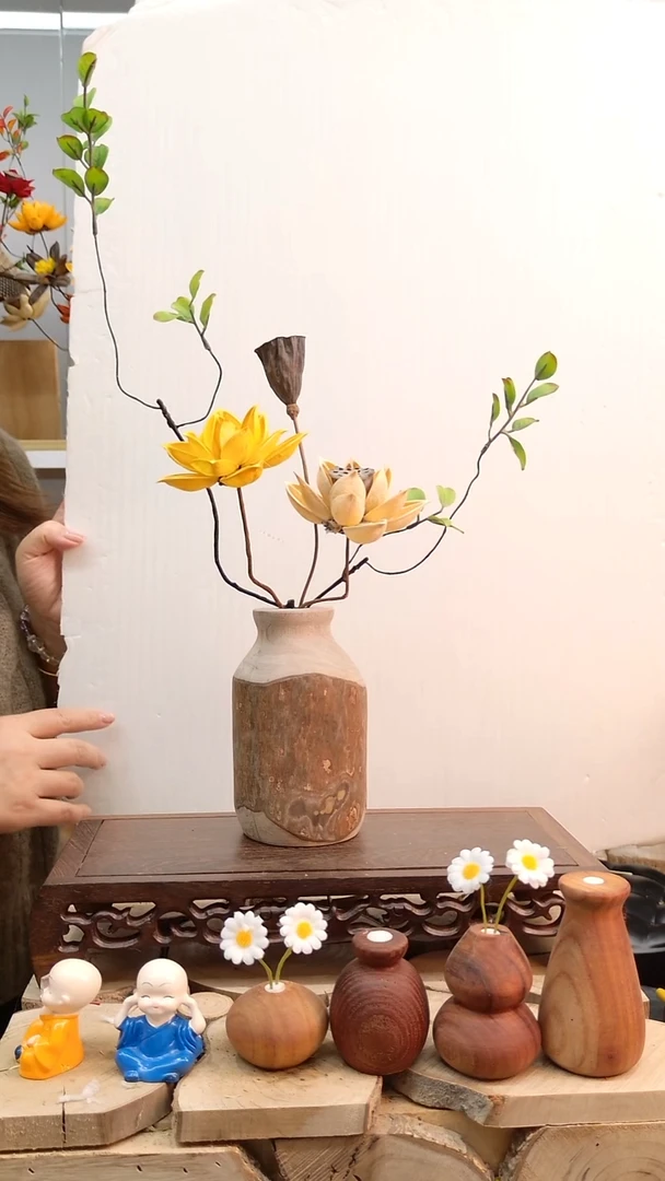 木实木碳化花瓶配花一套