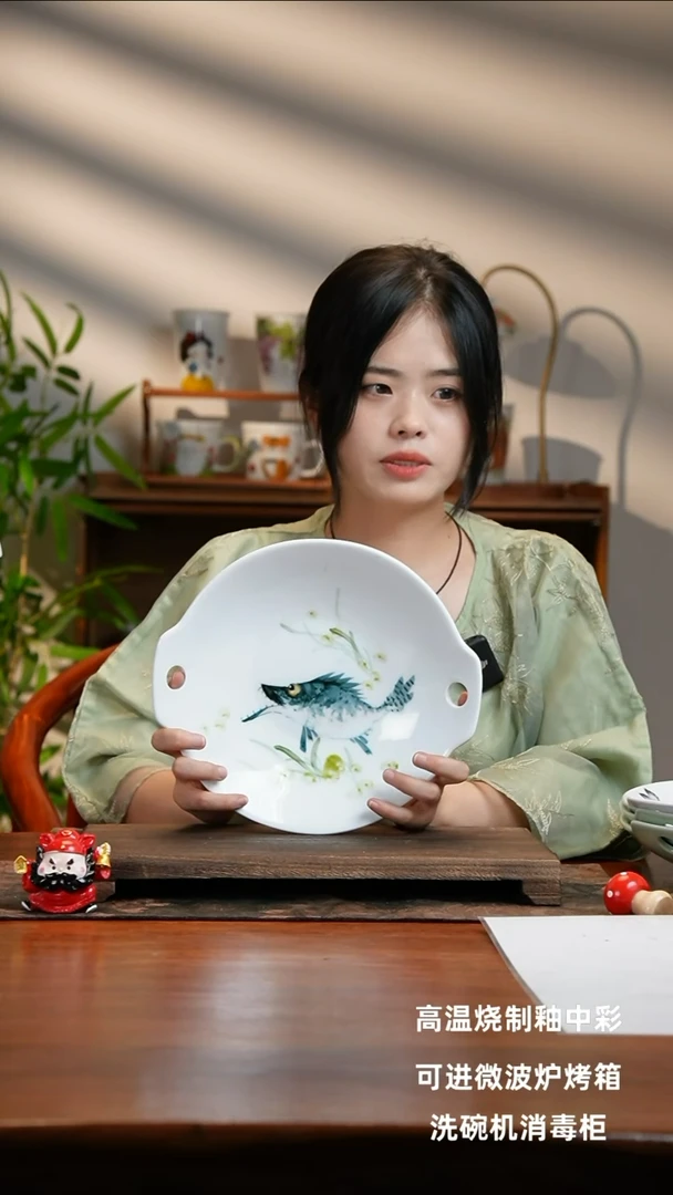景德镇手绘釉中彩（食品级）双耳锅