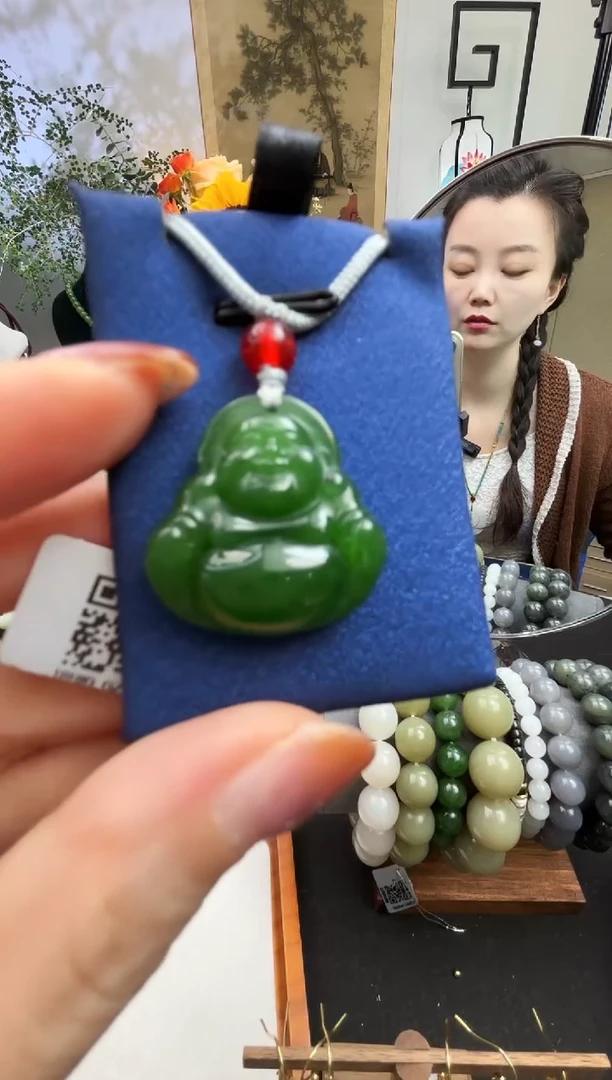 颈饰未镶嵌和田玉碧玉阳绿佛公27mm