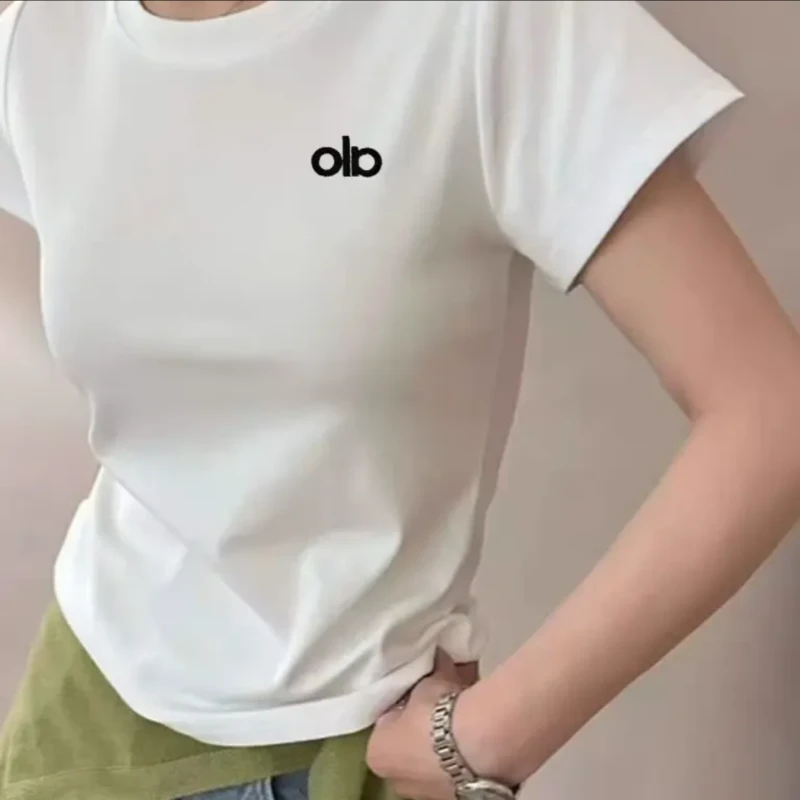 修身款【运补5-8】韩版简约刺绣圆领短袖T恤女显瘦百搭休闲短款上衣