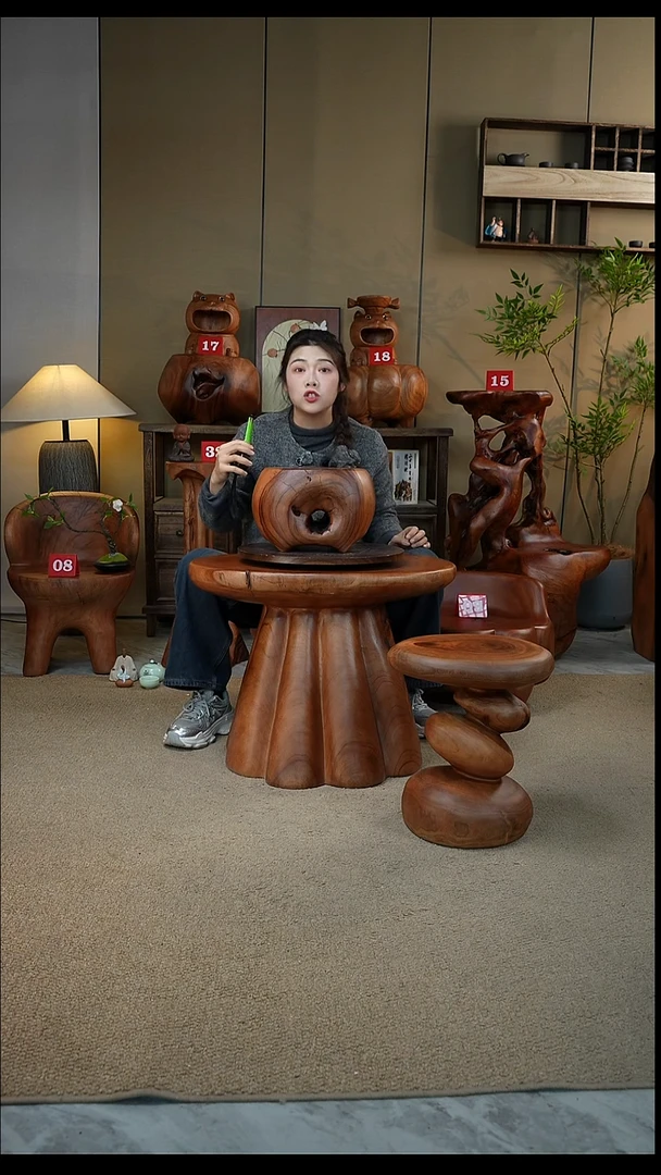 香樟木整木一体凳28-25-20