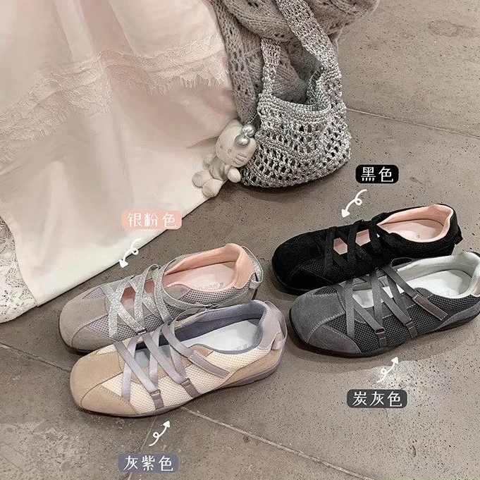 复古厚底交叉带网面芭蕾舞运动鞋女2025新款玛丽珍休闲透气德训鞋