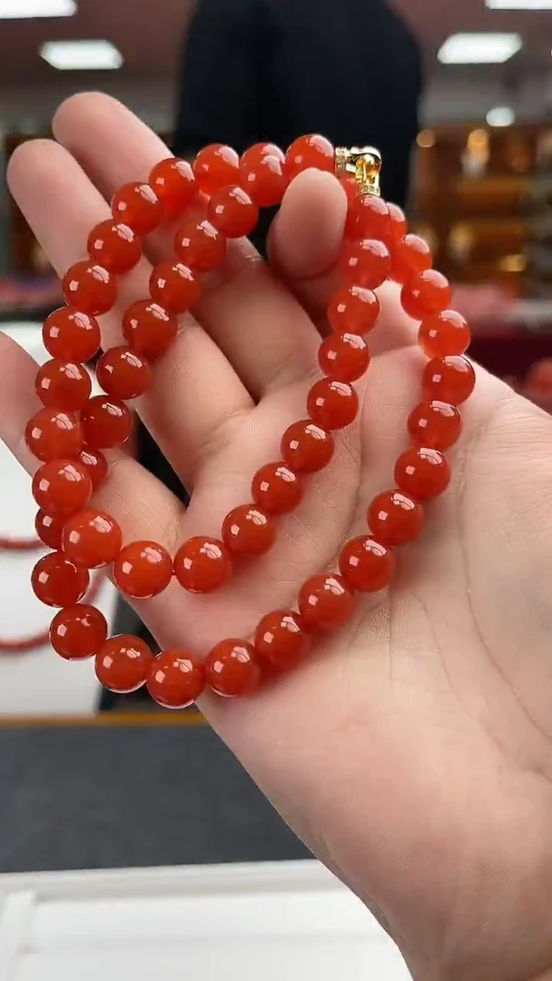 银S925镶嵌收藏卡9南红保山锦红项链南红玛瑙一件25