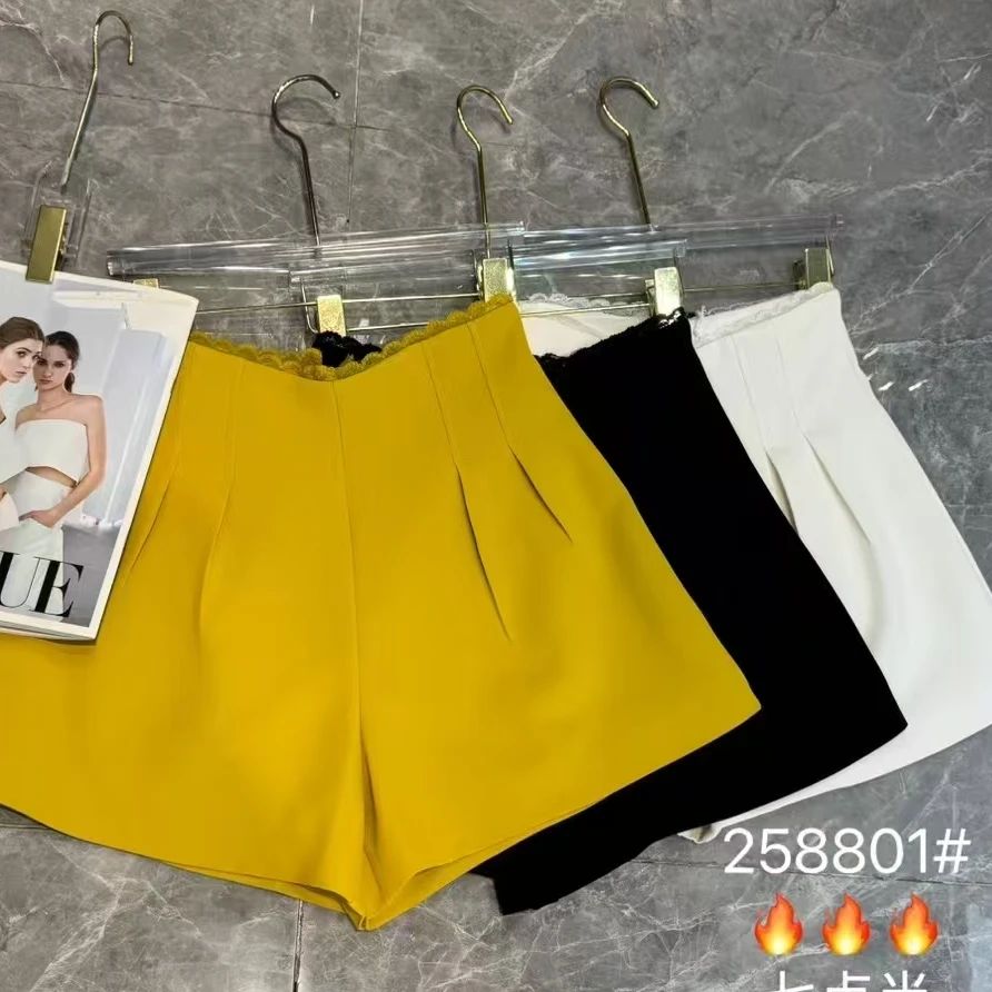 2025夏季新款时尚洋气高腰显瘦修身百搭A字花苞阔腿短裤8801