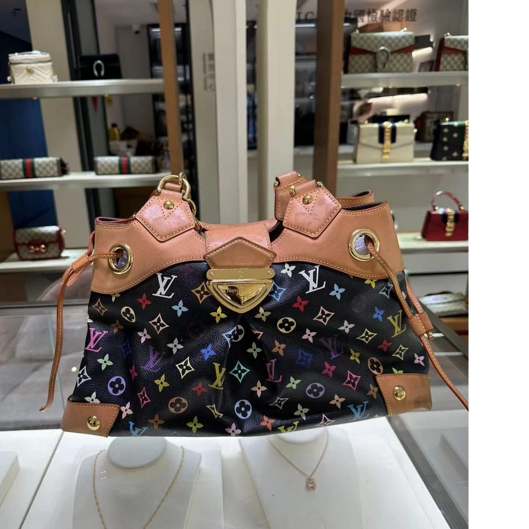 95新 LouisVuitton/路易威登 中古村上隆系列黑三彩乌拉苏手提包