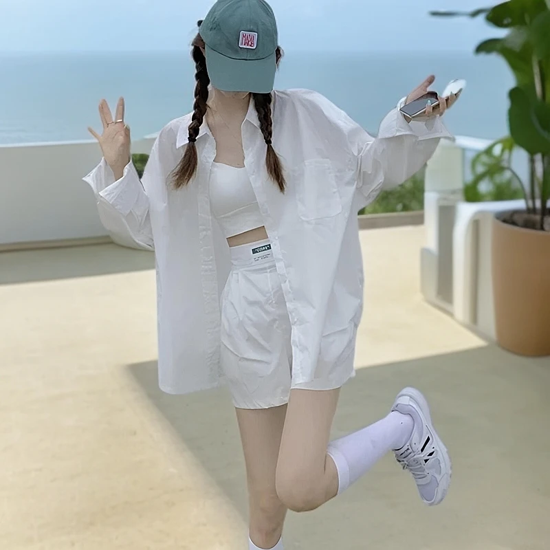 2025白色衬衫女夏季新款休闲开衫外套长袖上衣宽松慵懒风外搭衬衣