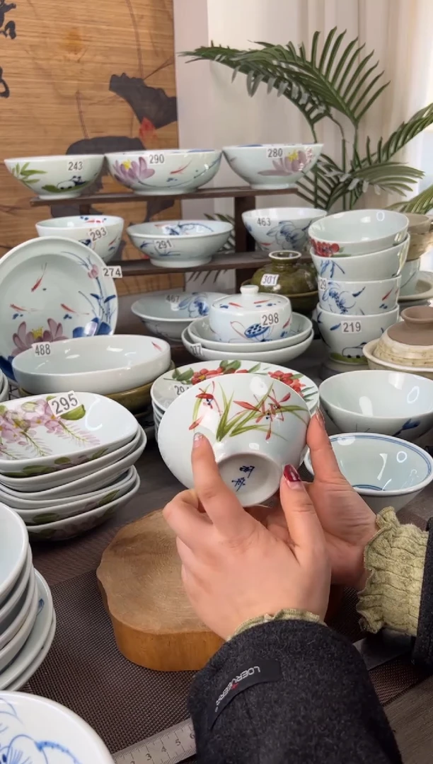 明舟中暇手绘5寸高足碗（单只装随机图案）