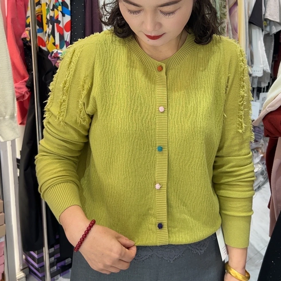 [ W i F i ]3230七彩复古纽扣流苏冰丝针织衫