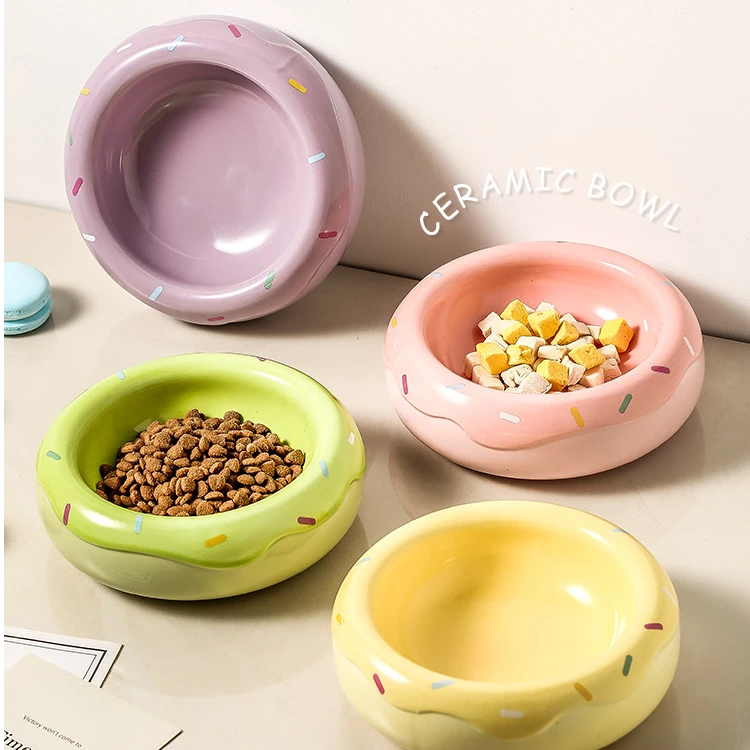 甜甜圈陶瓷高脚碗宠物饭碗猫猫碗狗狗碗猫粮碗猫咪碗猫粮盆