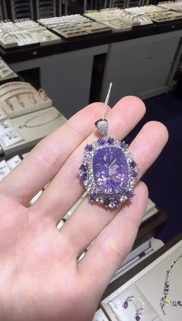 【闪购商品】水晶颈饰银S925镶嵌薰衣草15*20mm