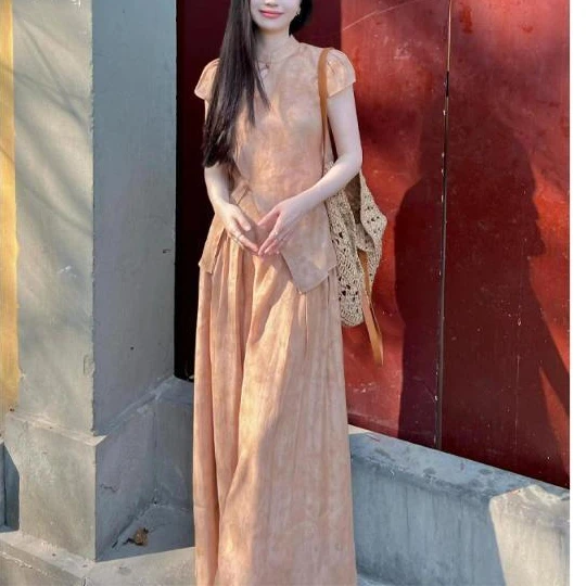 女装旗袍上衣半身裙两新中式优雅气质国风套装夏季新款不规则改良