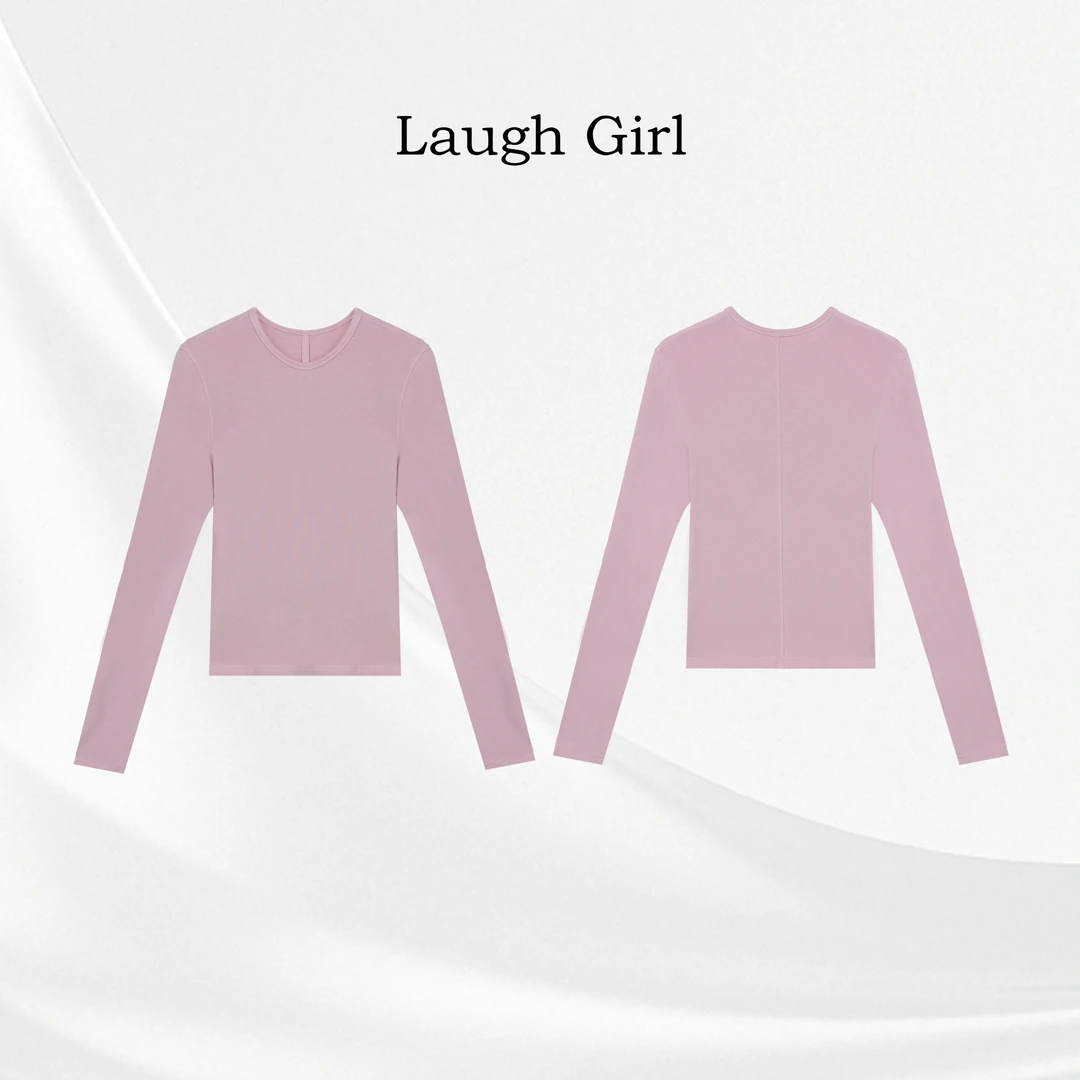 楚楚君 Laugh girl【显瘦鱼骨T】圆领加磨毛纯色打底上衣TL551152J
