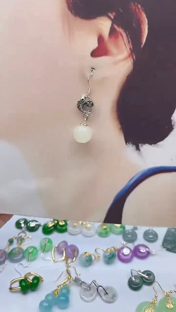 银S925镶嵌和田玉耳饰254