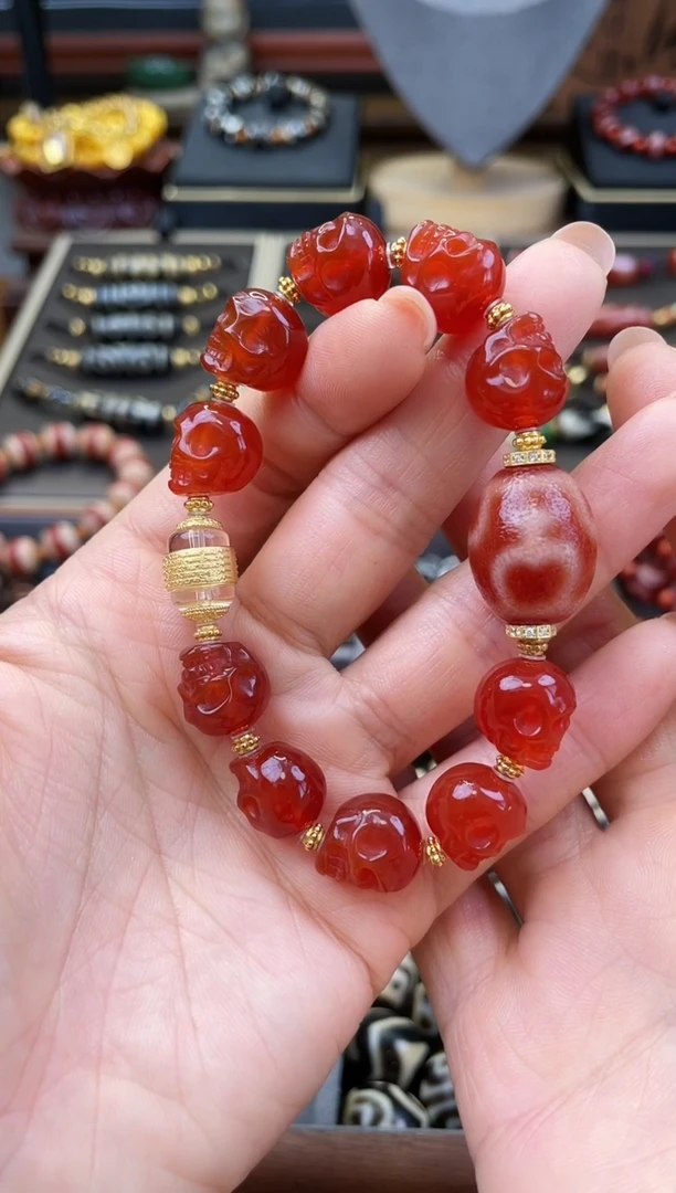 未镶嵌手链玛瑙/玉髓美泓精品高油红肉宝瓶冰红阿呆手链