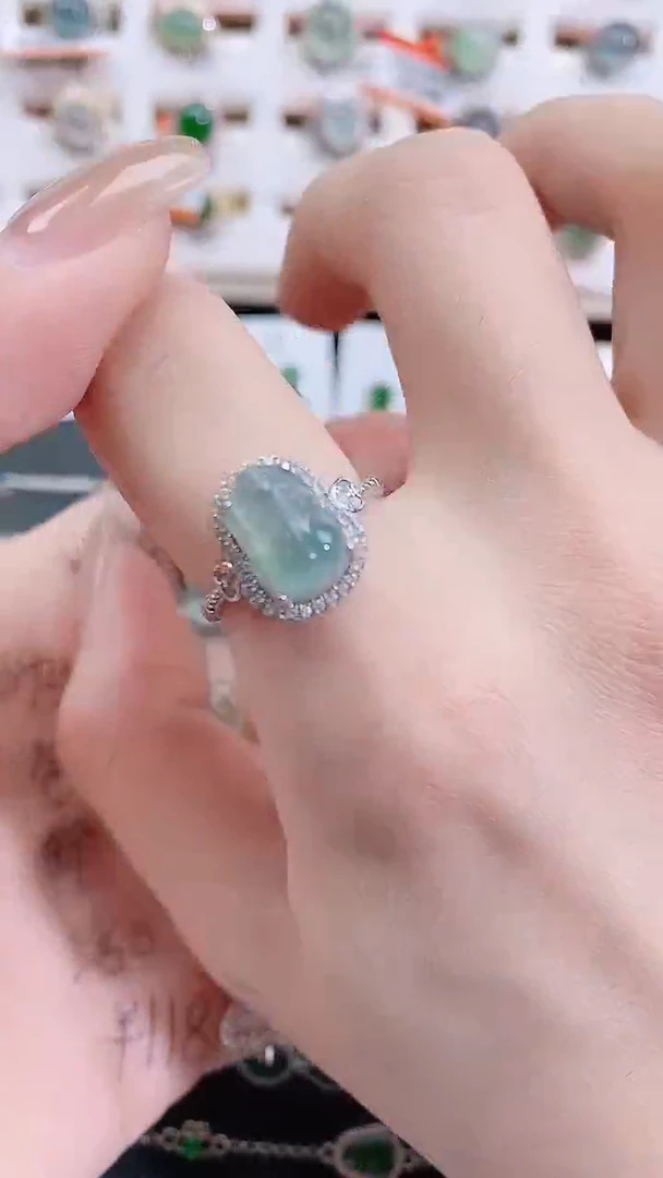 银S925镶嵌戒指翡翠天然翡翠