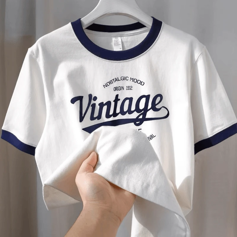 奥特莱斯~外贸清仓重磅纯棉拼色短袖t恤男夏季潮流休闲百搭上衣服