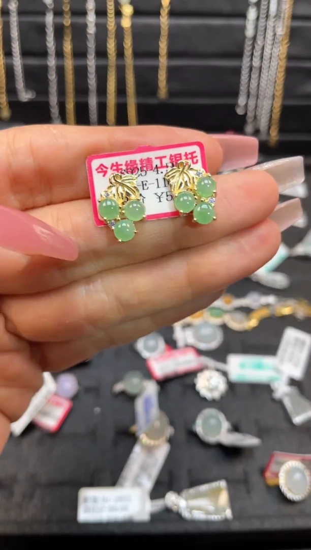 银S925镶嵌戒指翡翠天然翡翠A货
