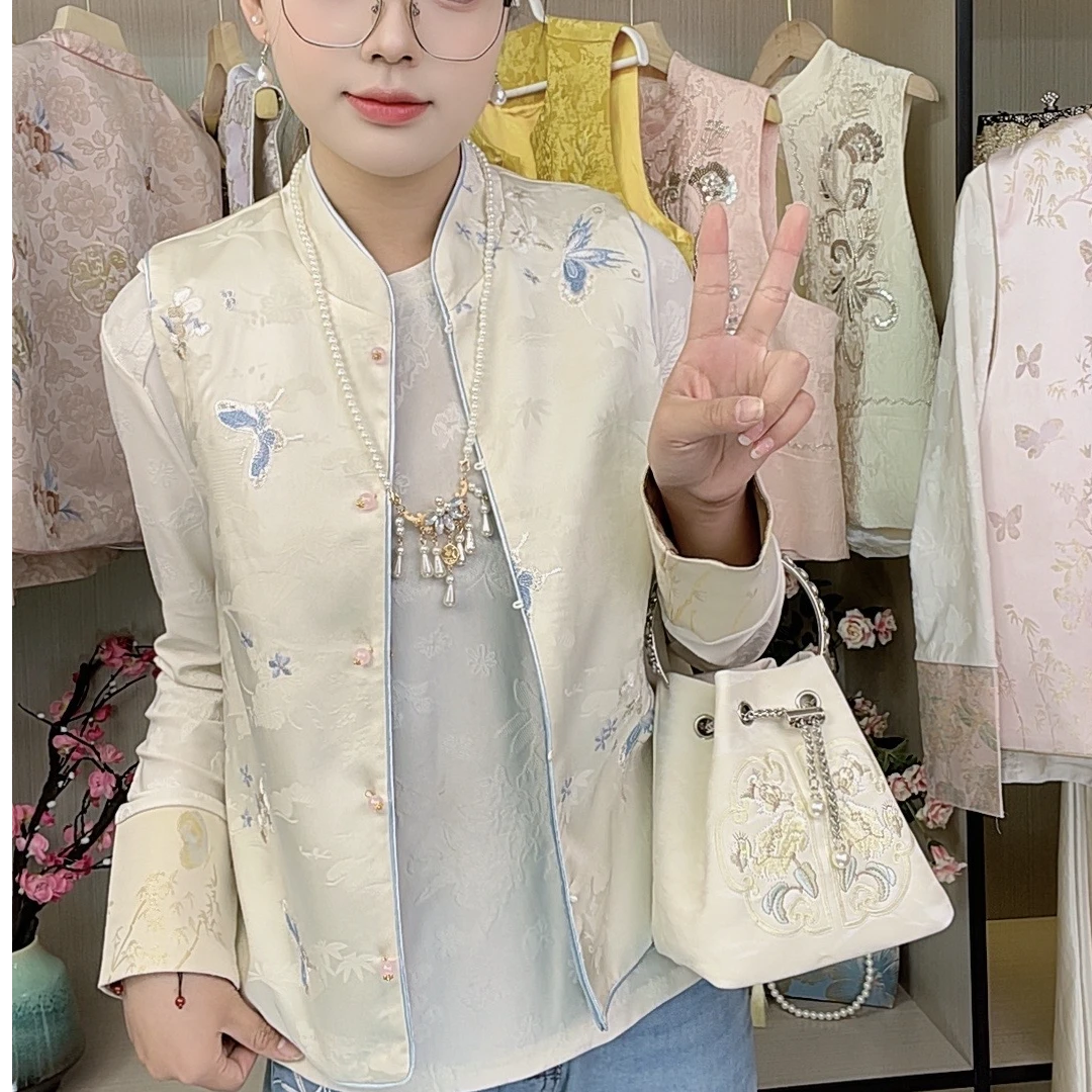 ‘芳华’双面穿马甲轻奢百搭提花马甲刺绣2025春季休闲新中式马夹