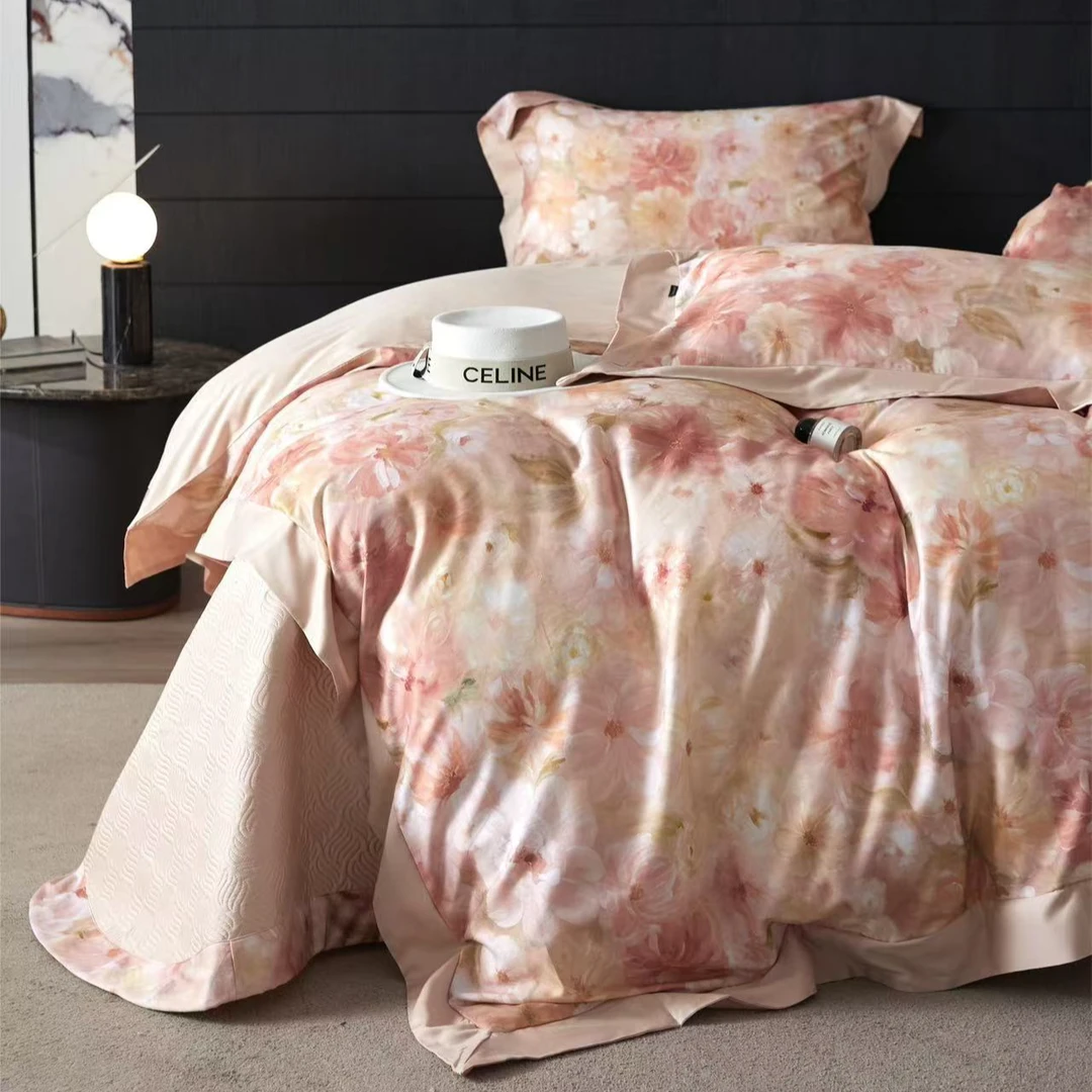 天丝棉数码印花100s四件套 爱尔兰花季金  标准/加大