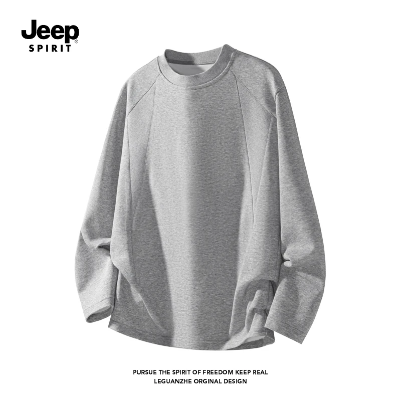 JEEPSPIRIT吉普2025秋季男款卫衣款拼接圆领长袖T恤潮流美式宽松