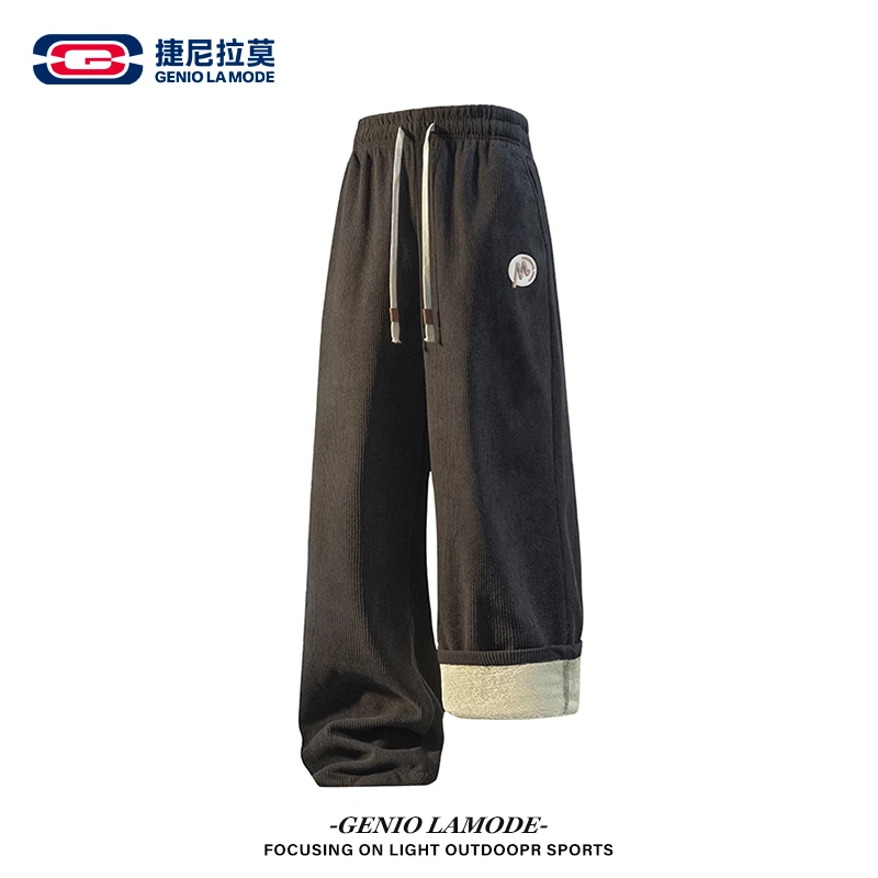 【敖瑞鹏代言】男士冬季潮流纯色休闲裤新款条纹加绒加厚宽松卫裤男