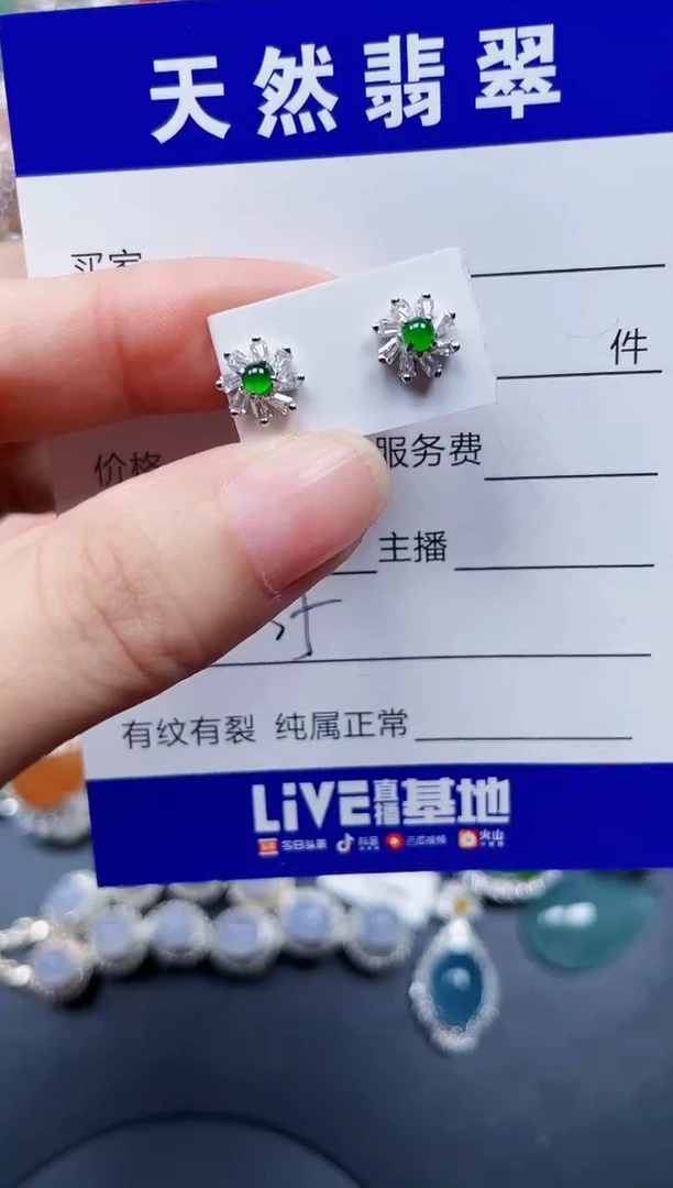 银S925镶嵌翡翠耳饰635