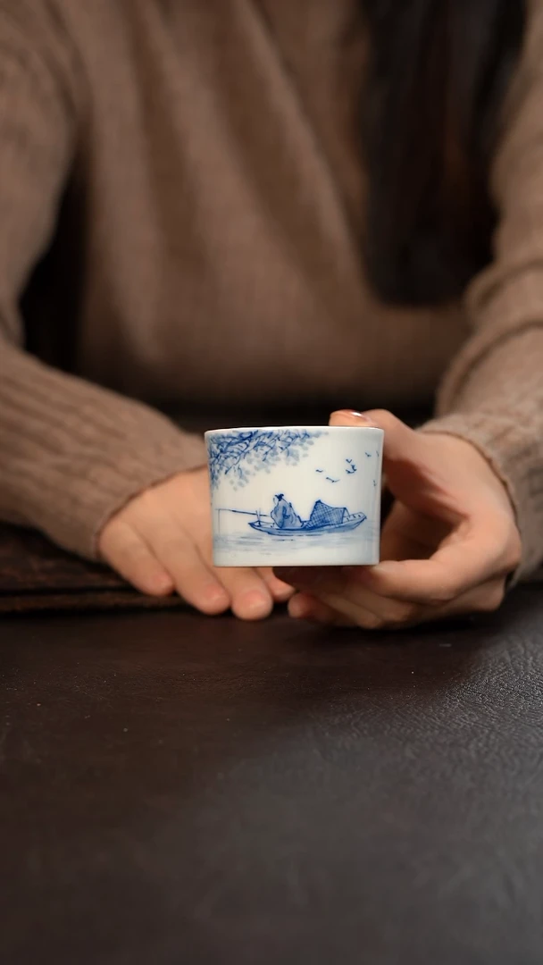 【闪购商品】杯HLX陶瓷重工山水垂钓直口杯 随机